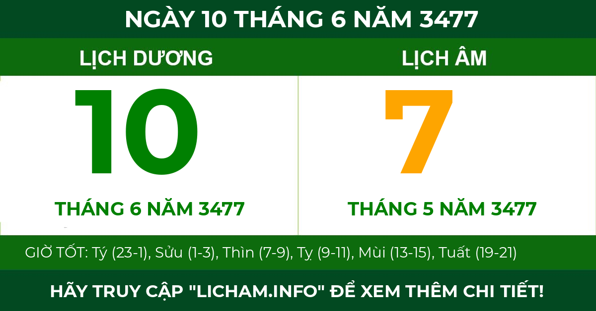 lịch âm ngày 10 tháng 6 năm 3477