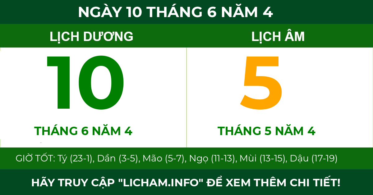lịch âm ngày 10 tháng 6 năm 4