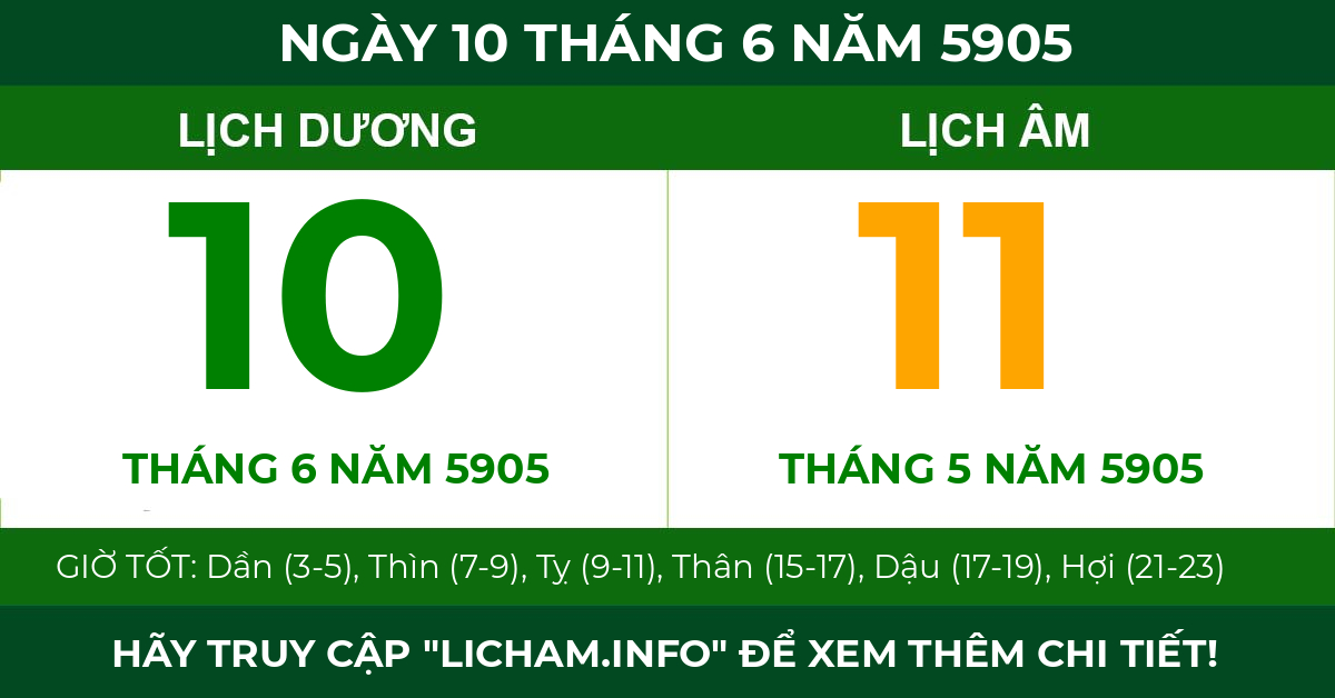 lịch âm ngày 10 tháng 6 năm 5905