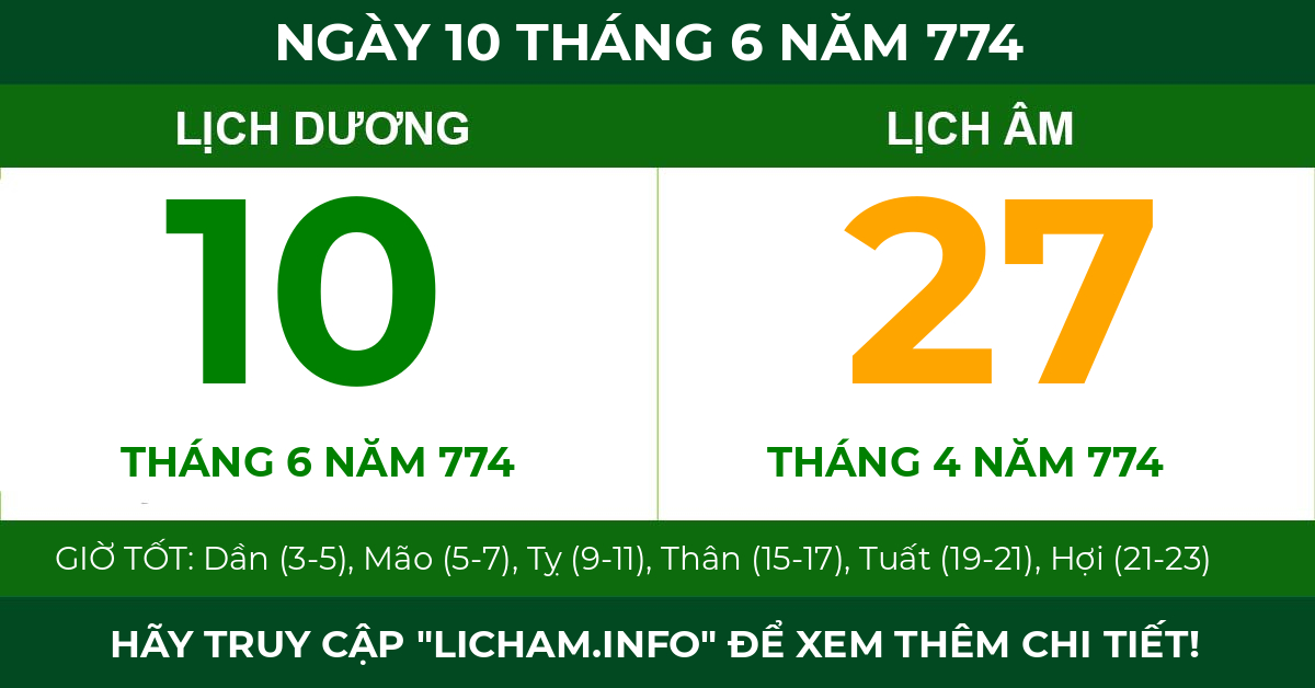 lịch âm ngày 10 tháng 6 năm 774