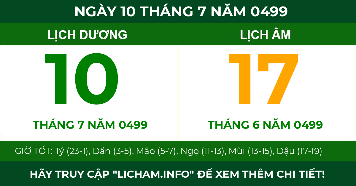 lịch âm ngày 10 tháng 7 năm 0499
