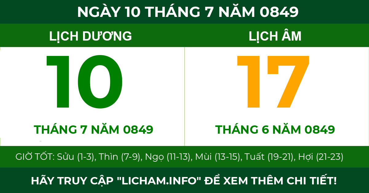 lịch âm ngày 10 tháng 7 năm 0849