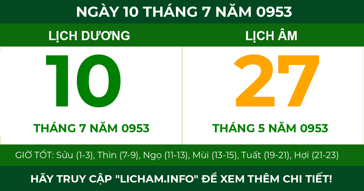 lịch âm ngày 10 tháng 7 năm 0953