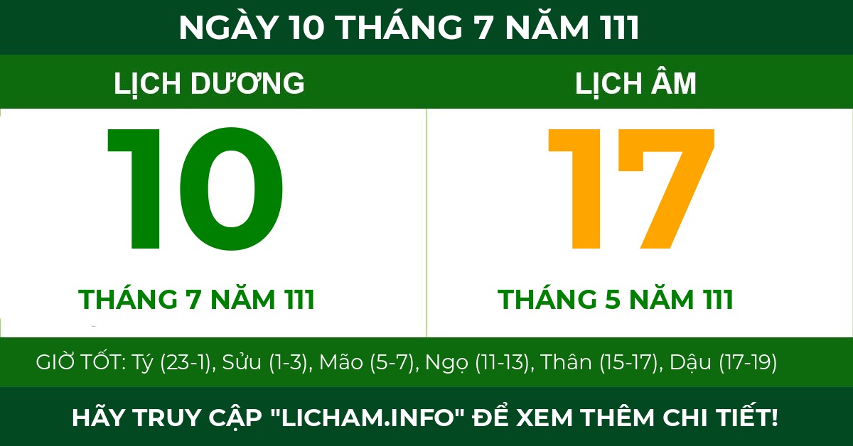 lịch âm ngày 10 tháng 7 năm 111
