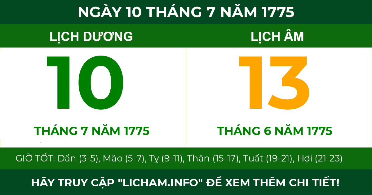 lịch âm ngày 10 tháng 7 năm 1775