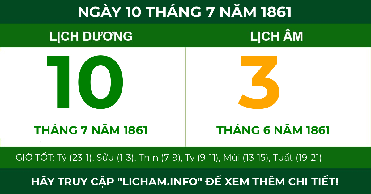 lịch âm ngày 10 tháng 7 năm 1861