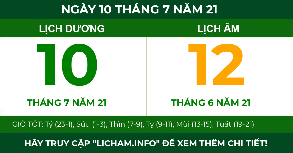 lịch âm ngày 10 tháng 7 năm 21
