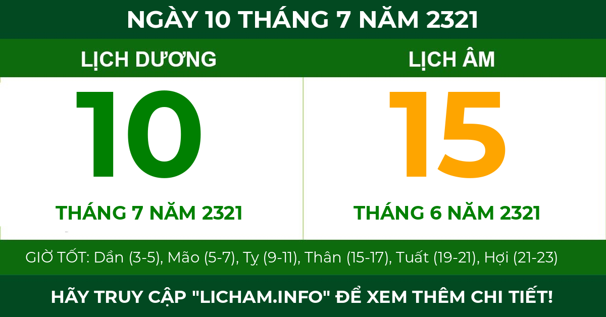 lịch âm ngày 10 tháng 7 năm 2321