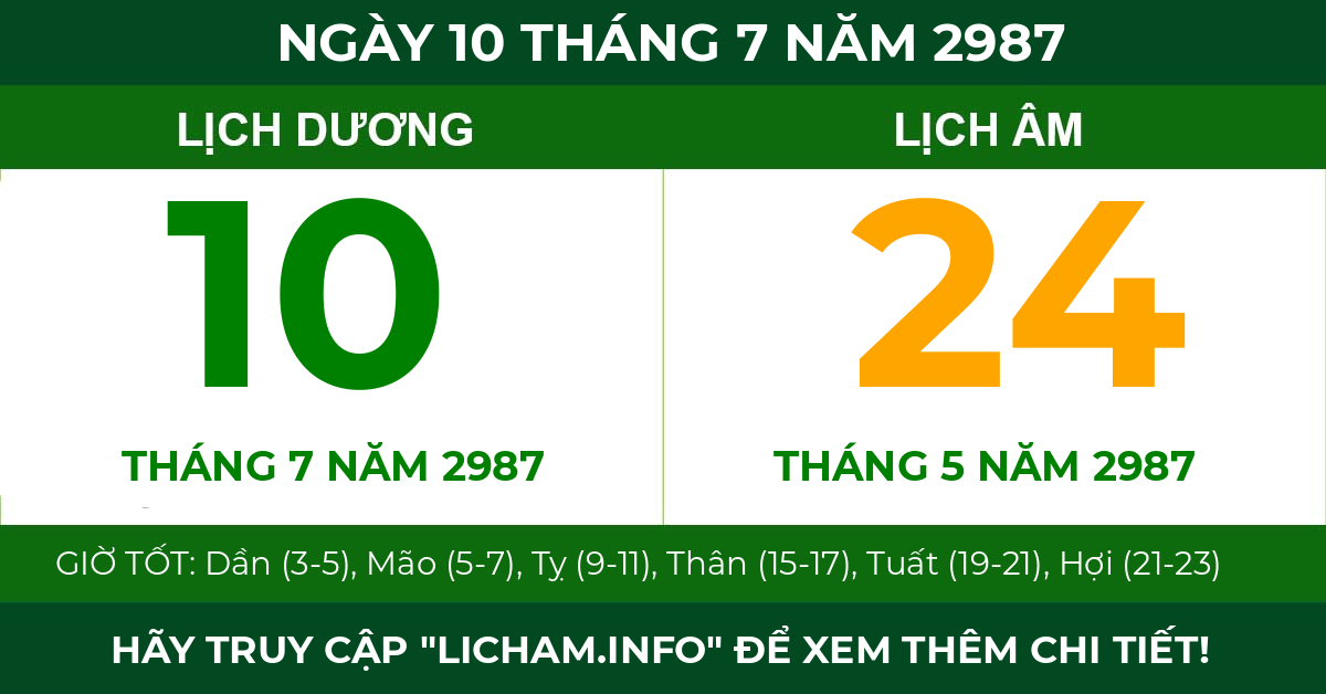 lịch âm ngày 10 tháng 7 năm 2987