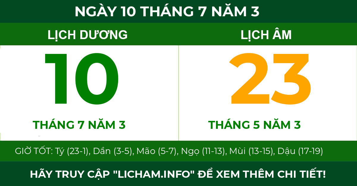 lịch âm ngày 10 tháng 7 năm 3