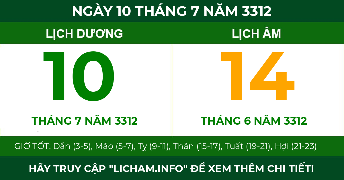 lịch âm ngày 10 tháng 7 năm 3312