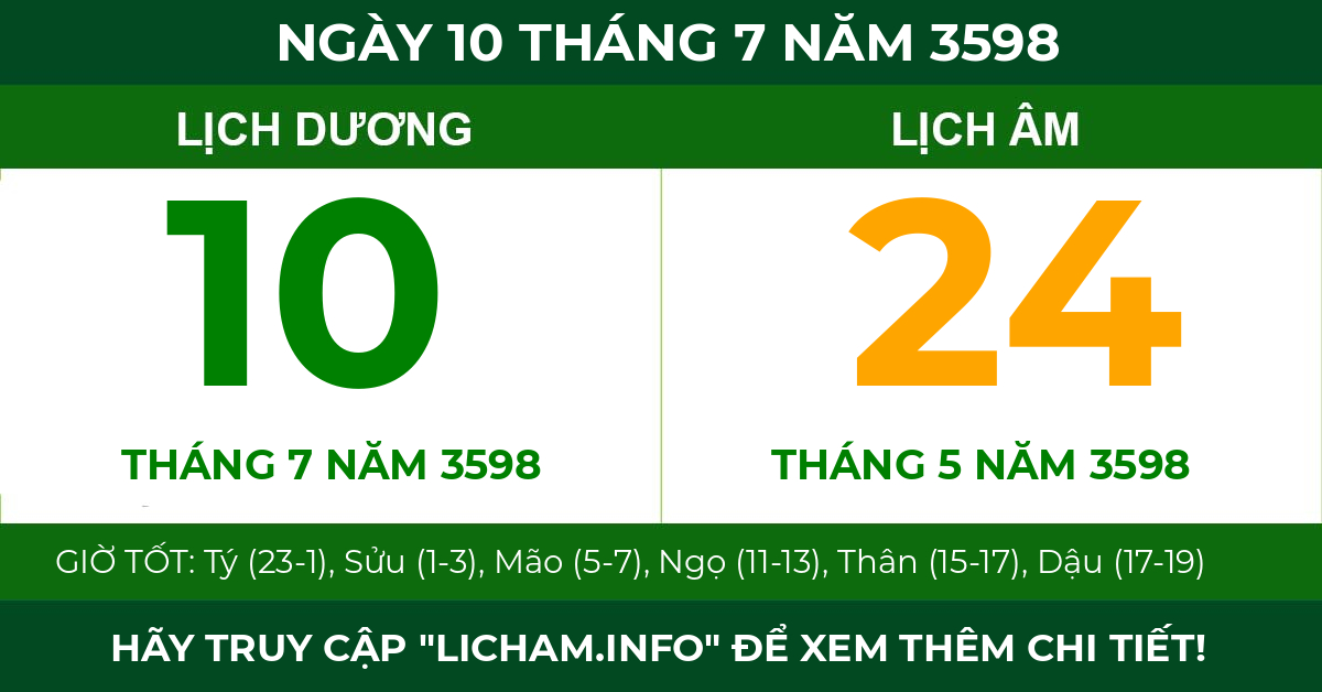 lịch âm ngày 10 tháng 7 năm 3598