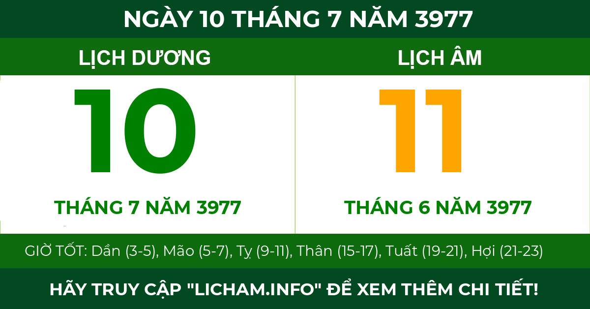 lịch âm ngày 10 tháng 7 năm 3977