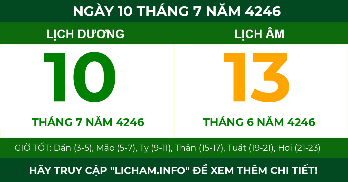 lịch âm ngày 10 tháng 7 năm 4246