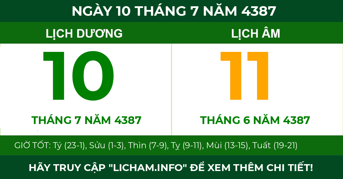 lịch âm ngày 10 tháng 7 năm 4387
