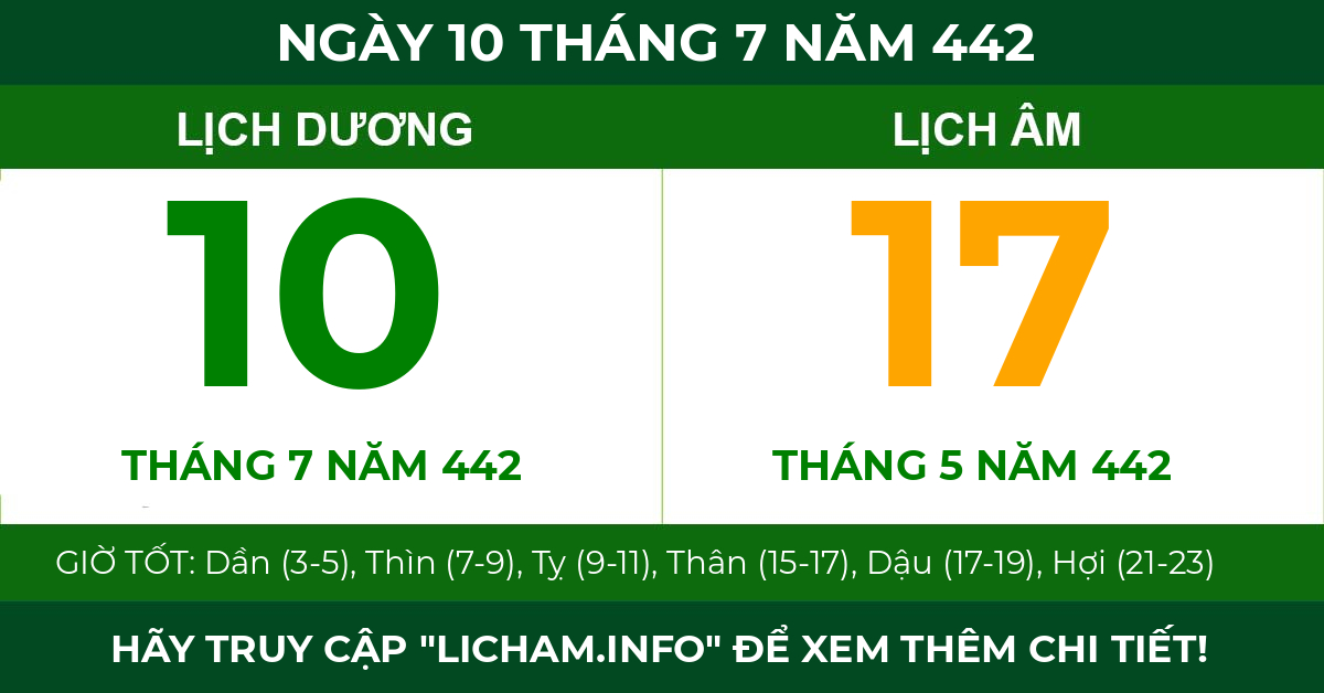 lịch âm ngày 10 tháng 7 năm 442