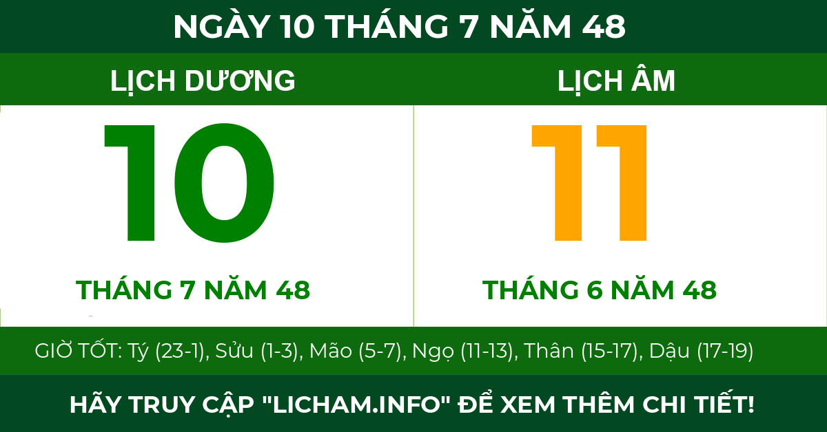 lịch âm ngày 10 tháng 7 năm 48