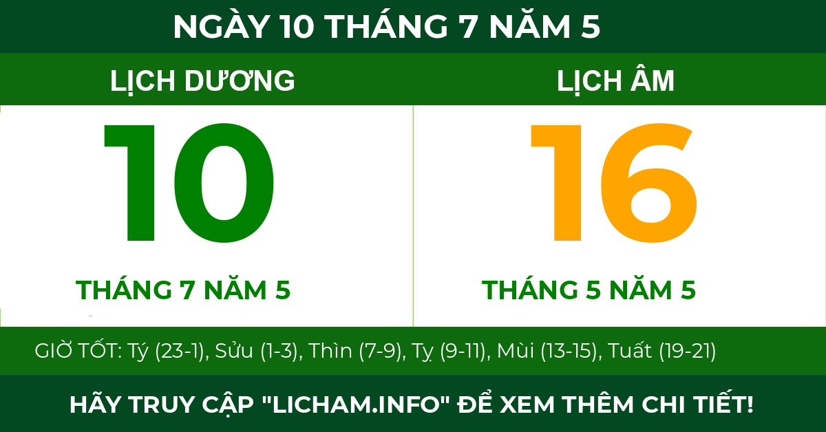 lịch âm ngày 10 tháng 7 năm 5