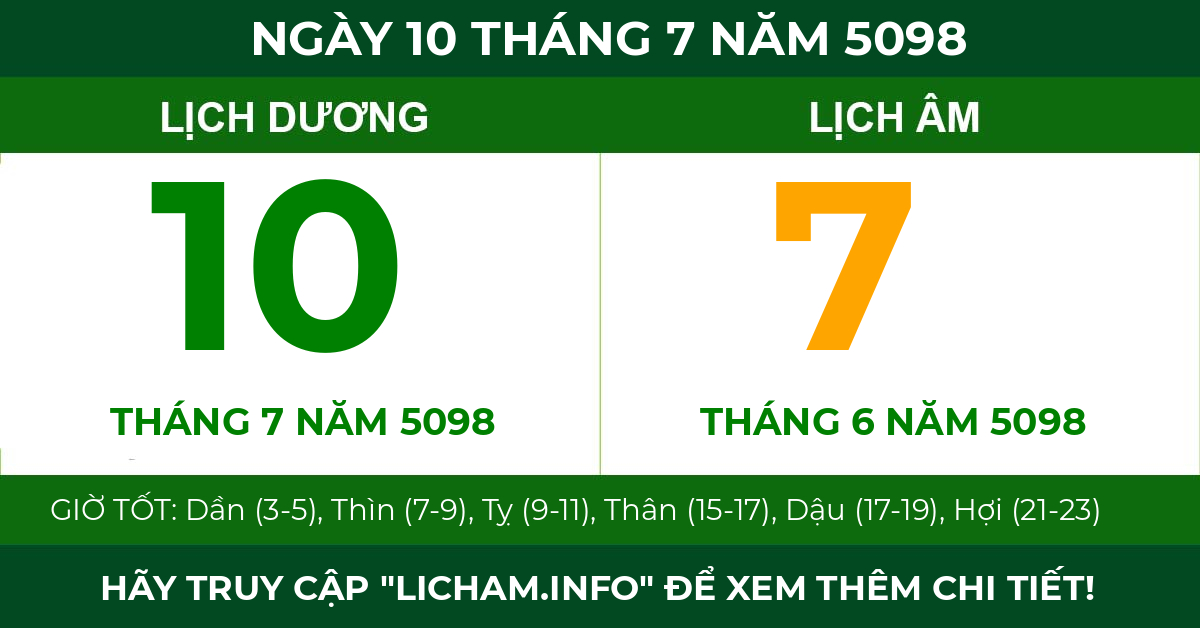 lịch âm ngày 10 tháng 7 năm 5098