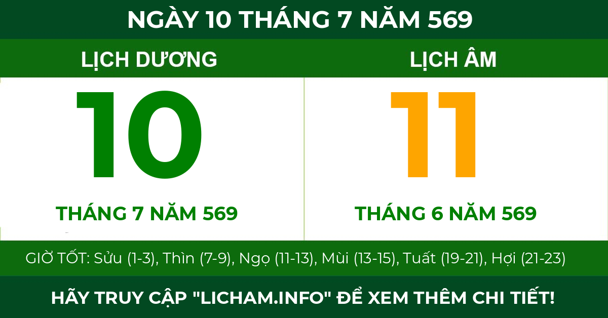 lịch âm ngày 10 tháng 7 năm 569