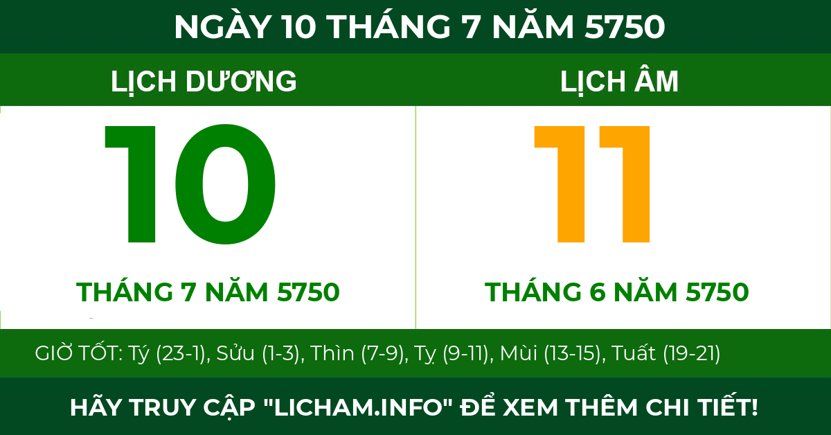 lịch âm ngày 10 tháng 7 năm 5750