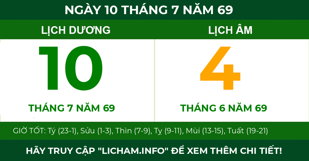 lịch âm ngày 10 tháng 7 năm 69