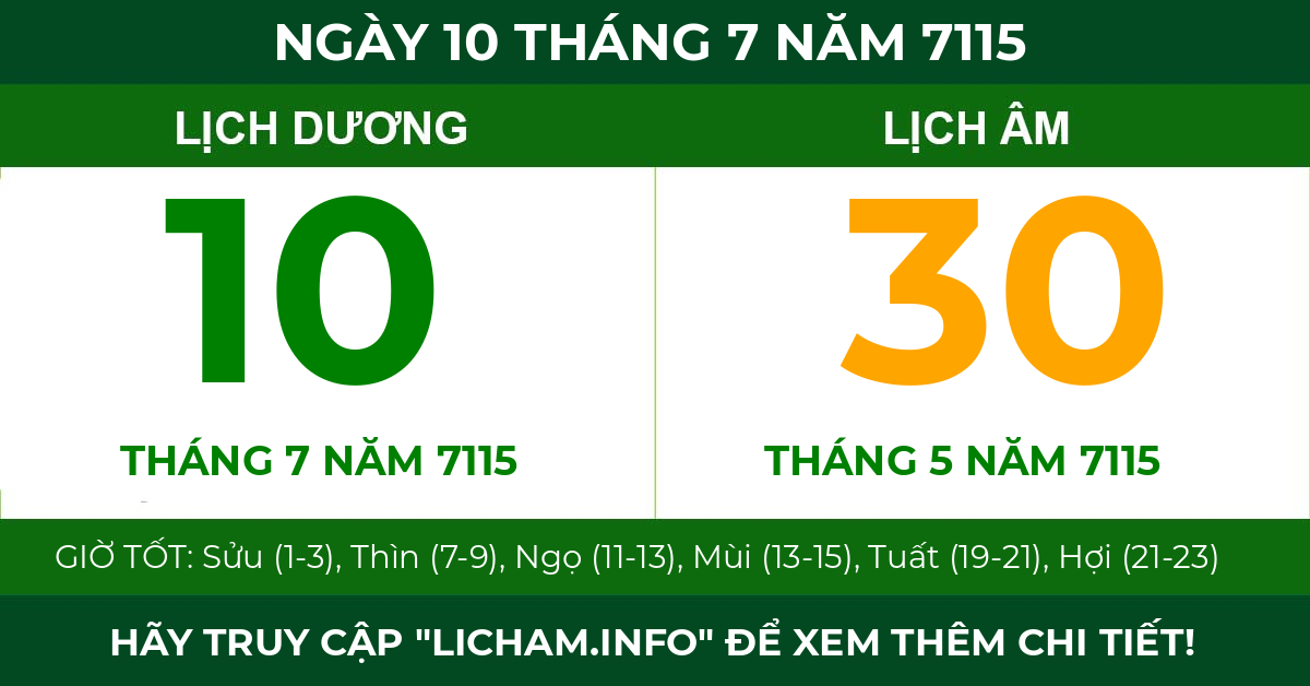 lịch âm ngày 10 tháng 7 năm 7115