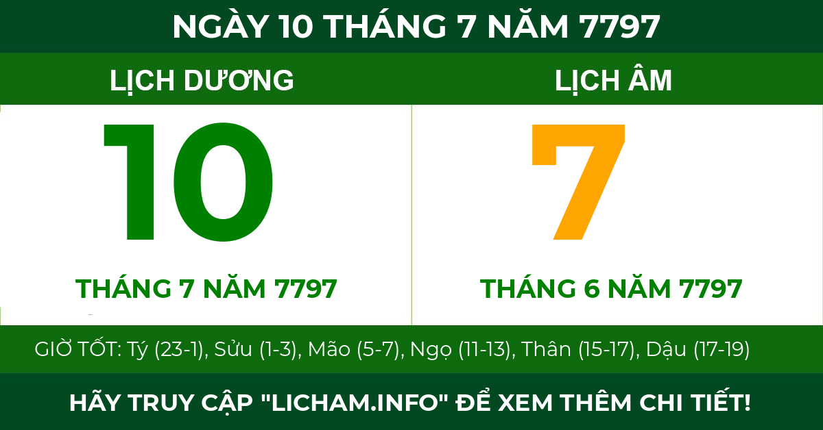 lịch âm ngày 10 tháng 7 năm 7797