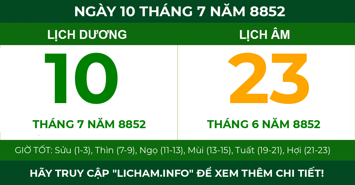 lịch âm ngày 10 tháng 7 năm 8852
