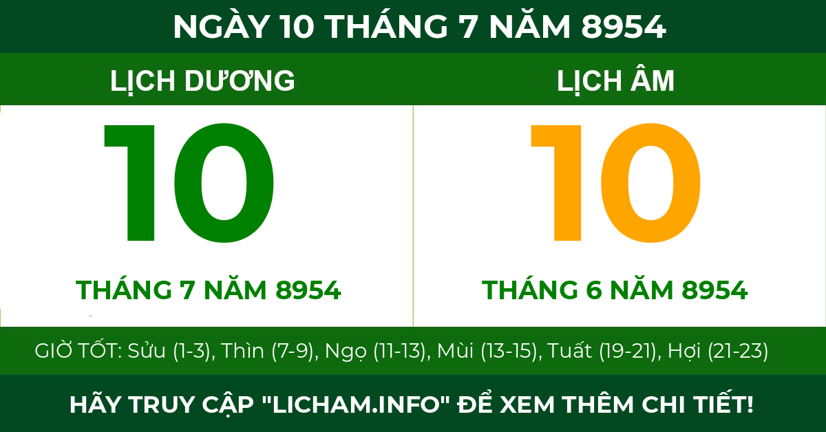 lịch âm ngày 10 tháng 7 năm 8954