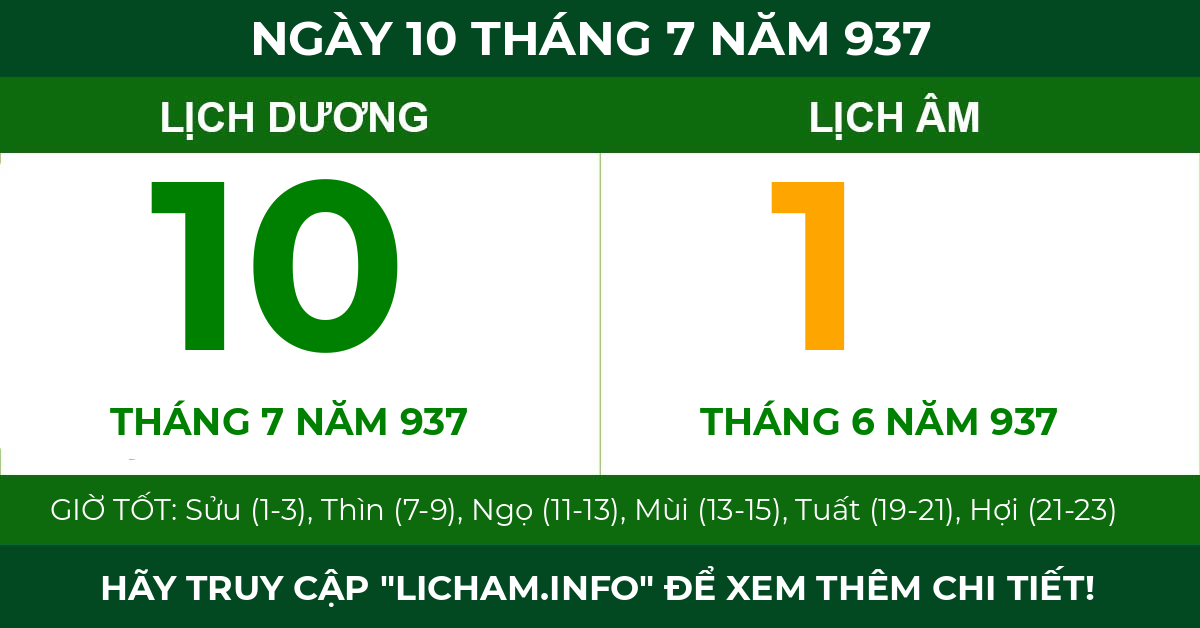 lịch âm ngày 10 tháng 7 năm 937
