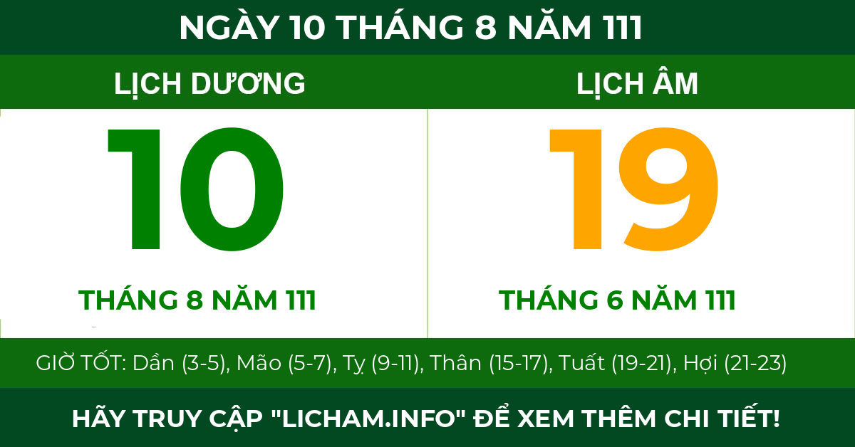 lịch âm ngày 10 tháng 8 năm 111
