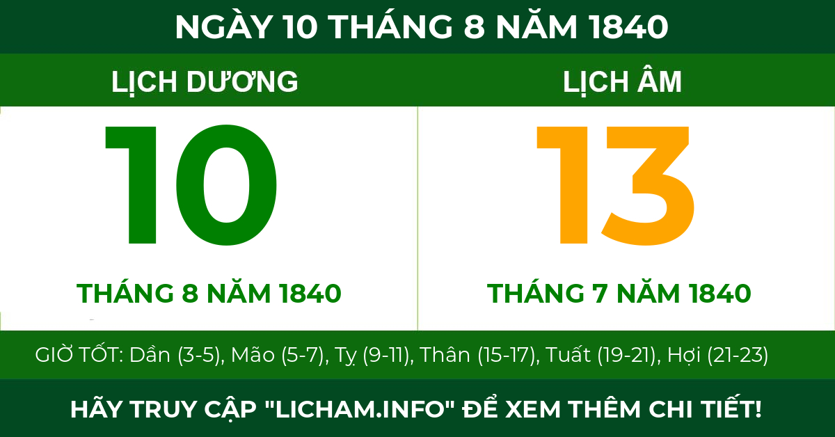 lịch âm ngày 10 tháng 8 năm 1840