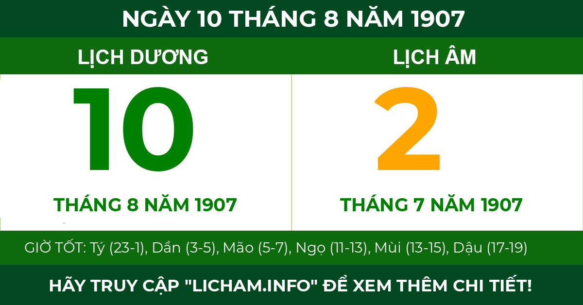 lịch âm ngày 10 tháng 8 năm 1907