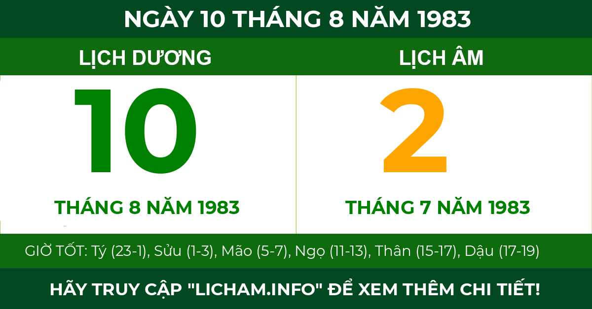 lịch âm ngày 10 tháng 8 năm 1983