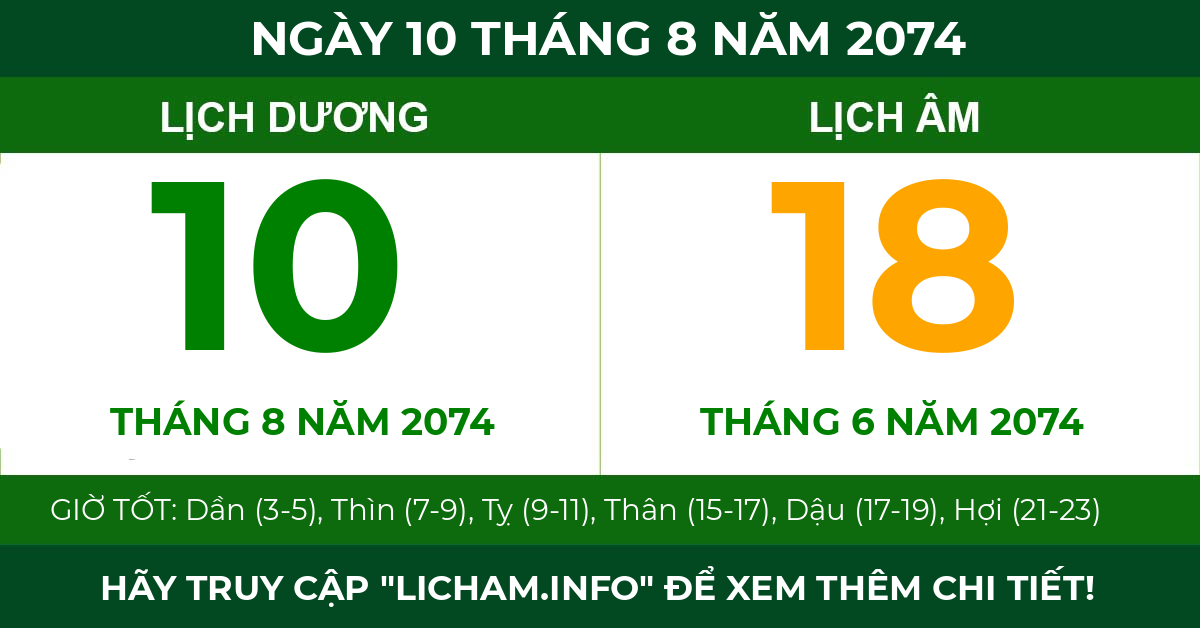 lịch âm ngày 10 tháng 8 năm 2074