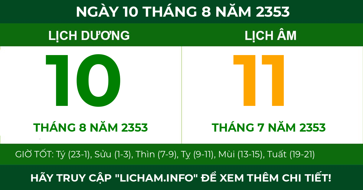 lịch âm ngày 10 tháng 8 năm 2353