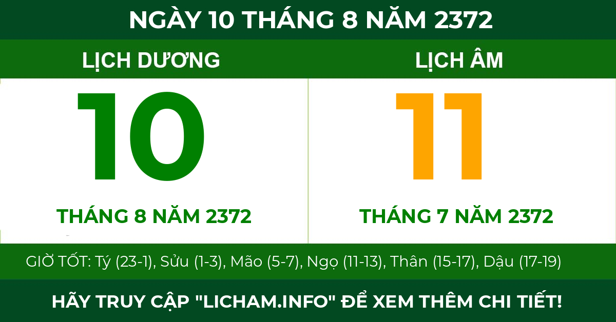 lịch âm ngày 10 tháng 8 năm 2372