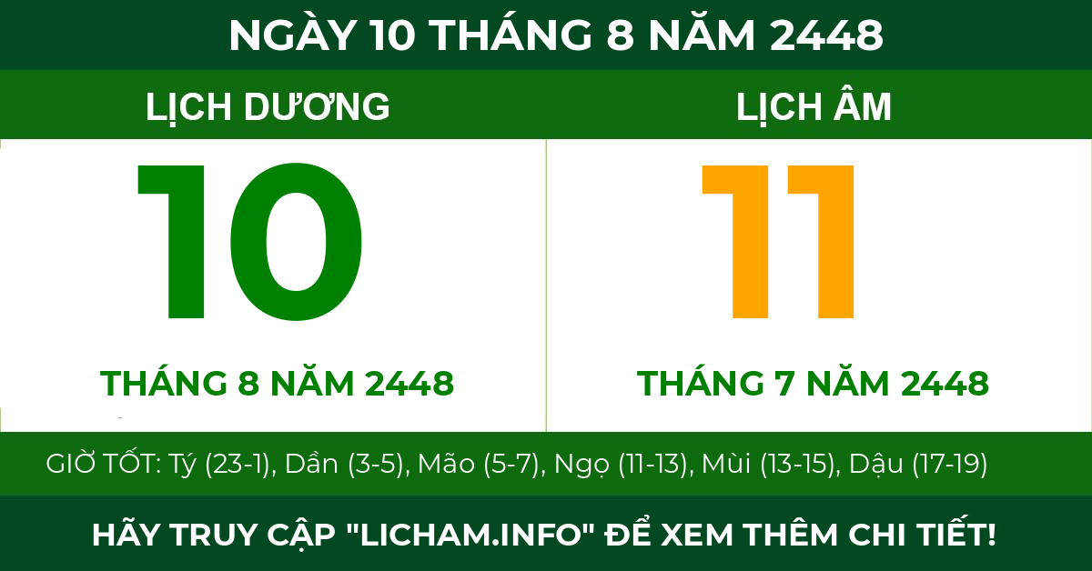 lịch âm ngày 10 tháng 8 năm 2448