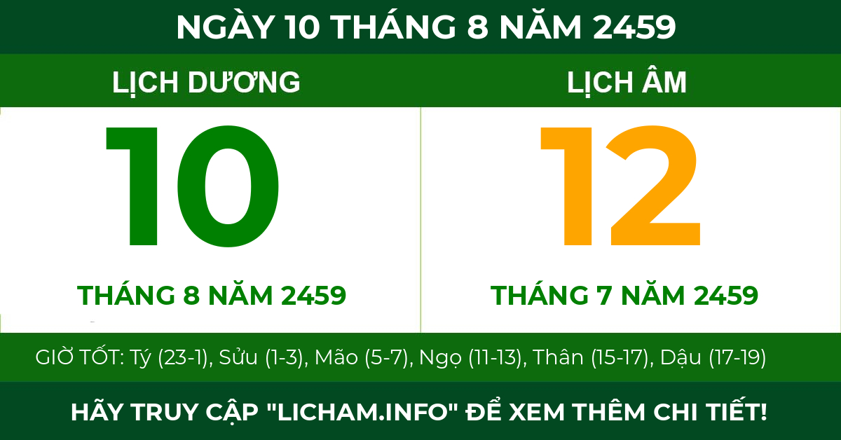 lịch âm ngày 10 tháng 8 năm 2459