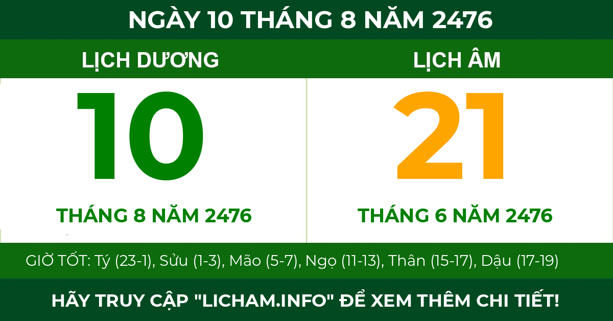 lịch âm ngày 10 tháng 8 năm 2476