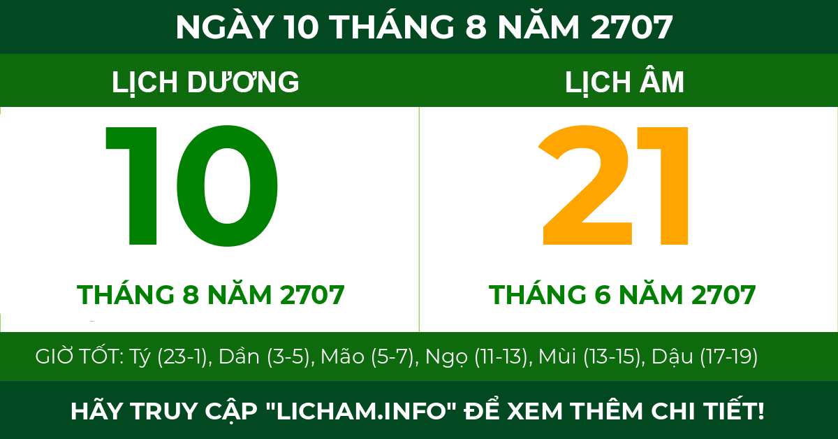 lịch âm ngày 10 tháng 8 năm 2707