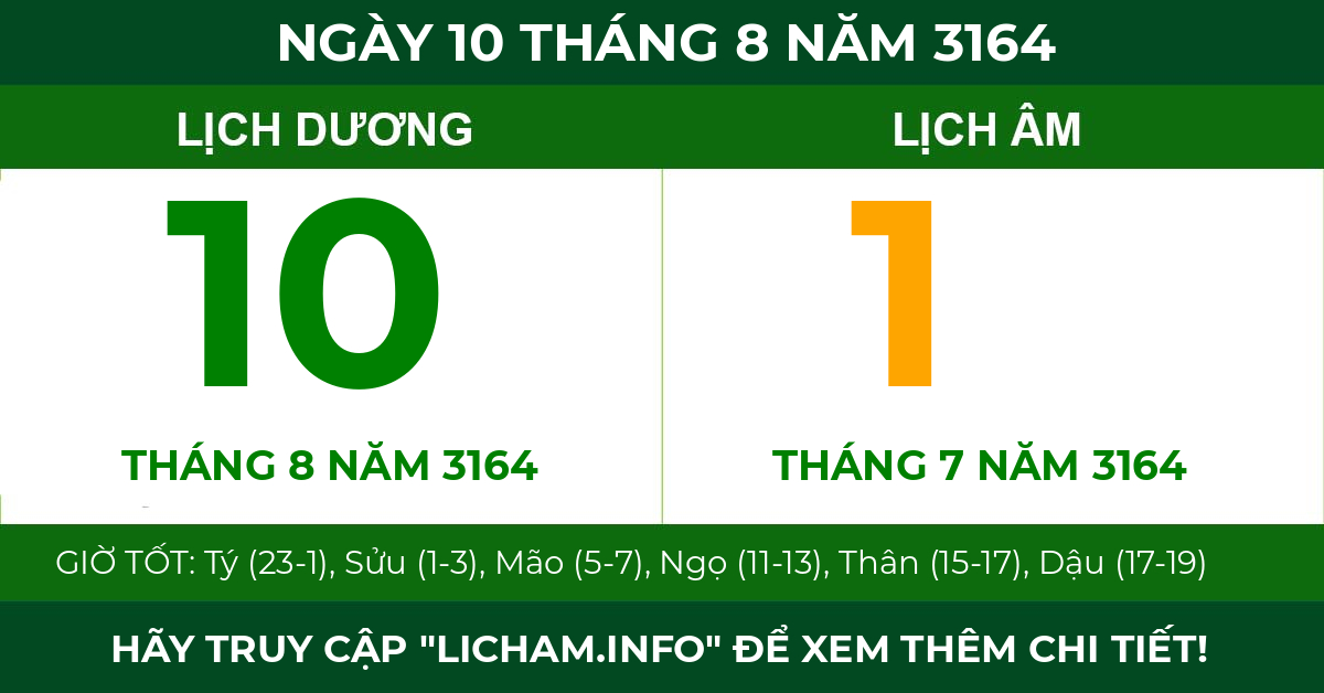 lịch âm ngày 10 tháng 8 năm 3164