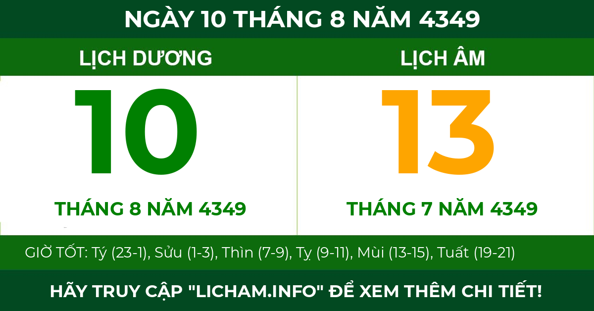 lịch âm ngày 10 tháng 8 năm 4349