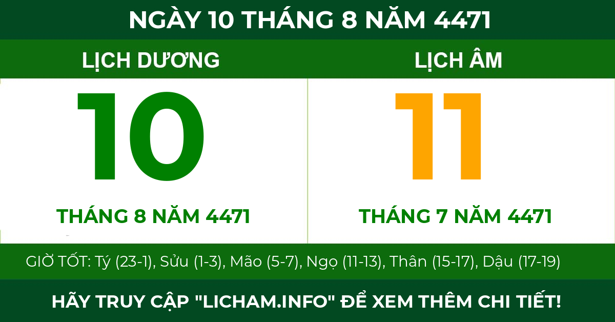 lịch âm ngày 10 tháng 8 năm 4471