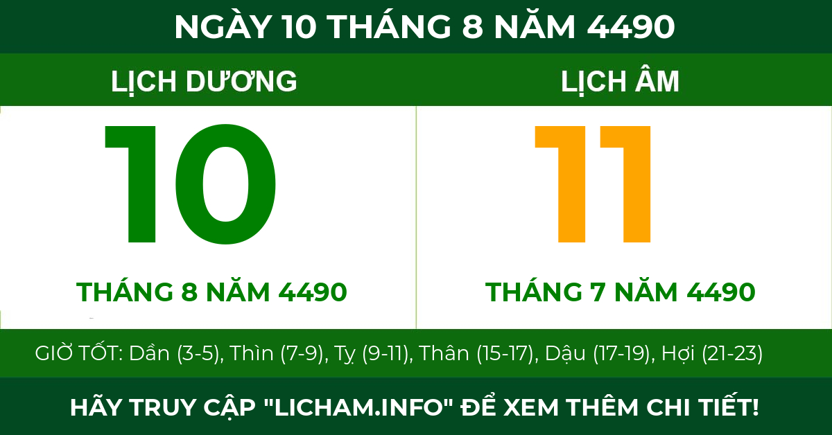 lịch âm ngày 10 tháng 8 năm 4490