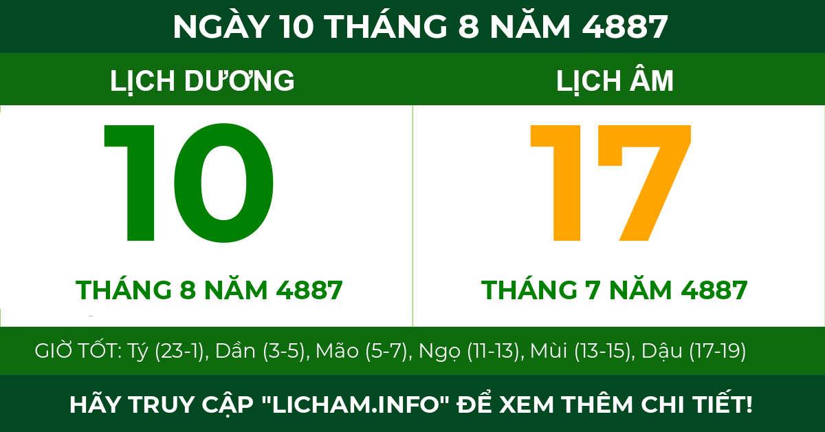 lịch âm ngày 10 tháng 8 năm 4887