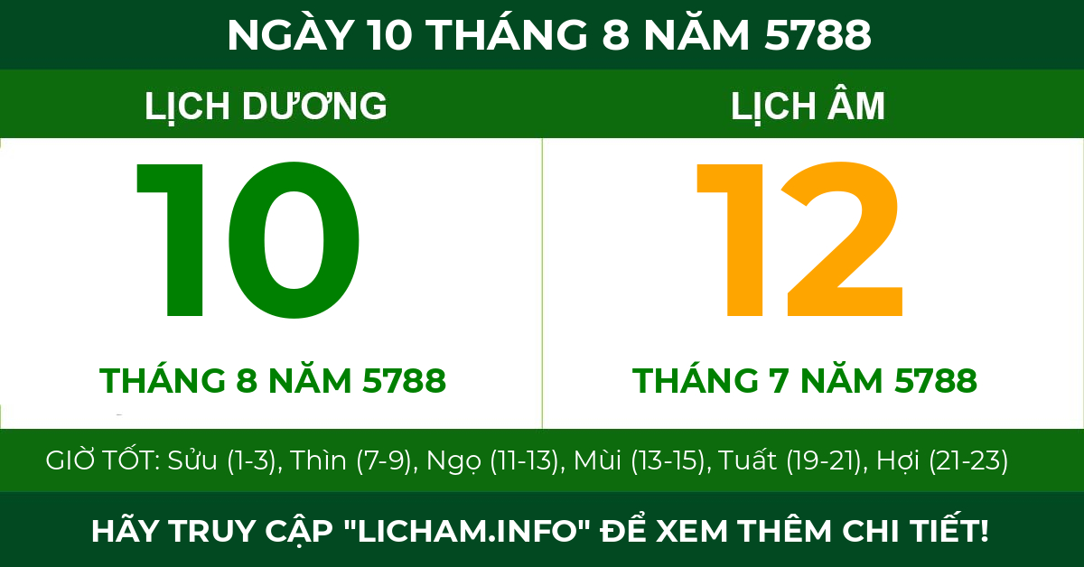 lịch âm ngày 10 tháng 8 năm 5788