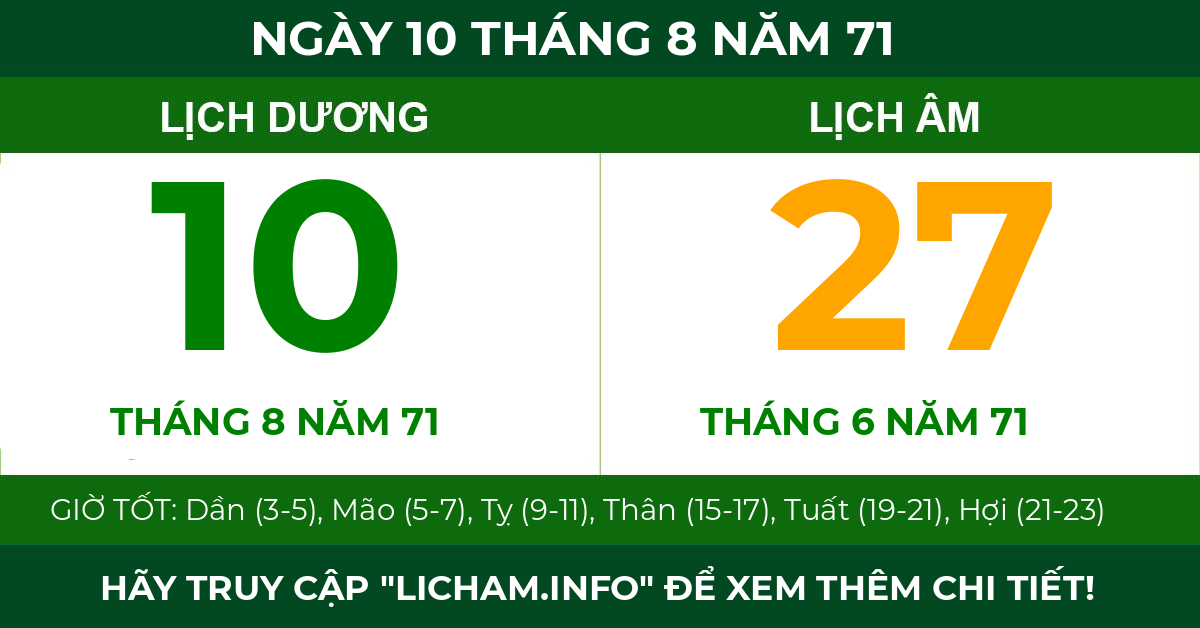 lịch âm ngày 10 tháng 8 năm 71
