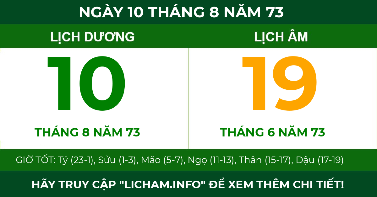 lịch âm ngày 10 tháng 8 năm 73